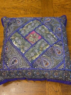 Embellished Purple Paisley Decorative Throw Pillow